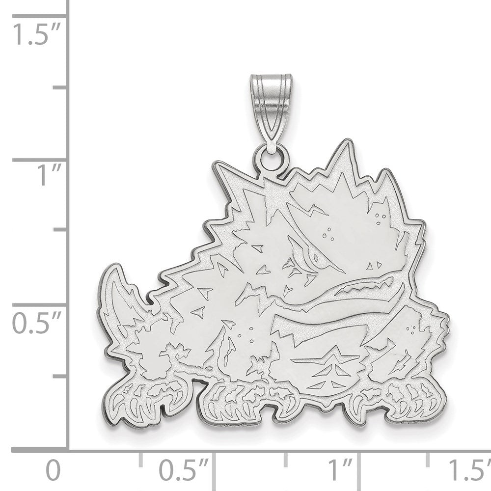 Sterlingsilber Rhodiniert Logoart Texas Christlich University Gehörnt Frosch Extra Groß Anhänger