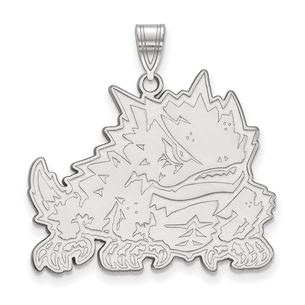 Sterlingsilber Rhodiniert Logoart Texas Christlich University Gehörnt Frosch Extra Groß Anhänger