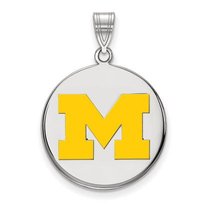Sterlingsilber Rhodiniert Logoart University Of Michigan Buchstabe M Groß Gelb Emailliert Plättchen Anhänger