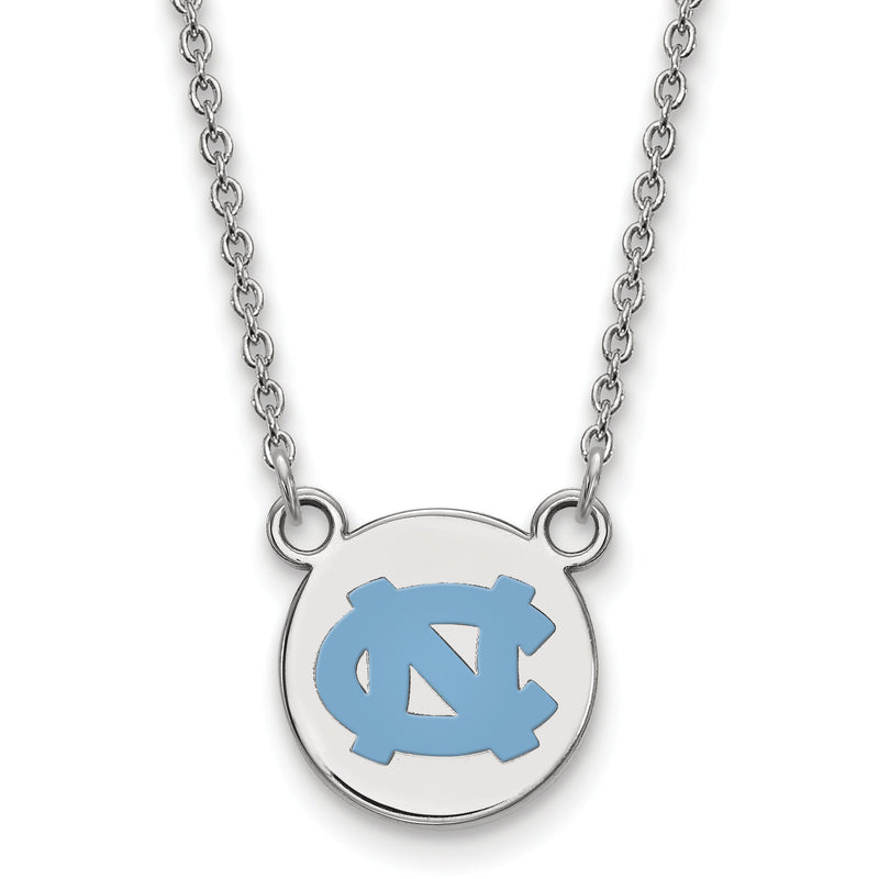 Sterlingsilber Rhodiniert Logoart University Of North Carolina Klein Emailliert Plättchen Anhänger 18 Zoll Halskette