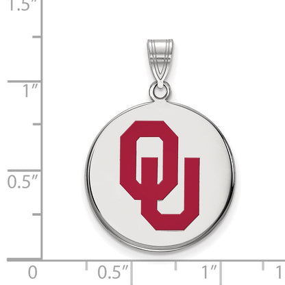 Sterlingsilber Rhodiniert Logoart University Of Oklahoma O U Groß Emailliert Plättchen Anhänger