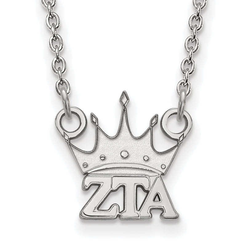 Sterlingsilber Rhodiniert Logoart Zeta Tau Alpha Sorority Symbol Extra Klein Anhänger 18 Zoll Halskette