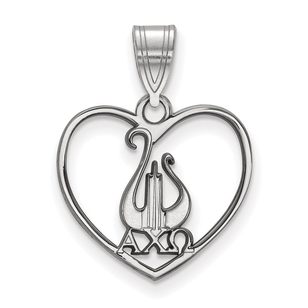 Sterlingsilber Rhodiniert Logoart Alpha Chi Omega Sorority Symbol Herz Anhänger