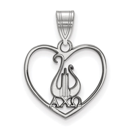 Sterlingsilber Rhodiniert Logoart Alpha Chi Omega Sorority Symbol Herz Anhänger