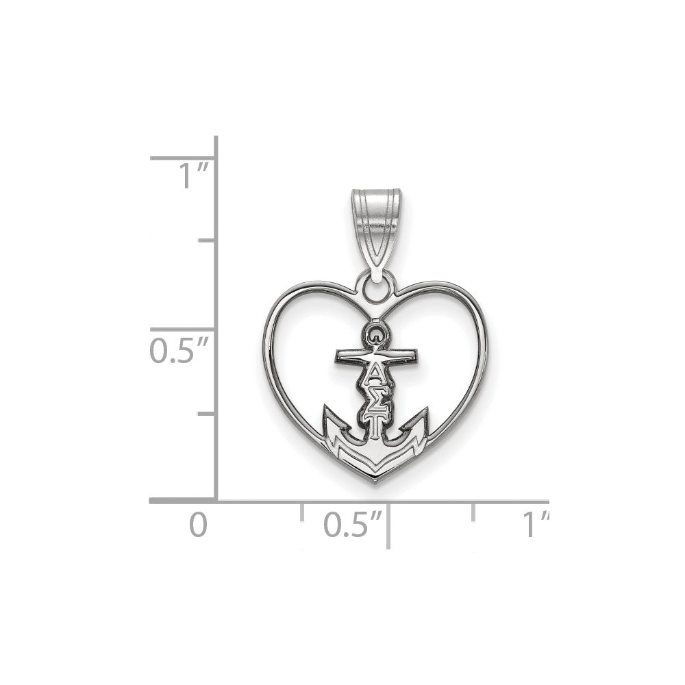 Sterlingsilber Rhodiniert Logoart Alpha Sigma Tau Sorority Symbol Herz Anhänger