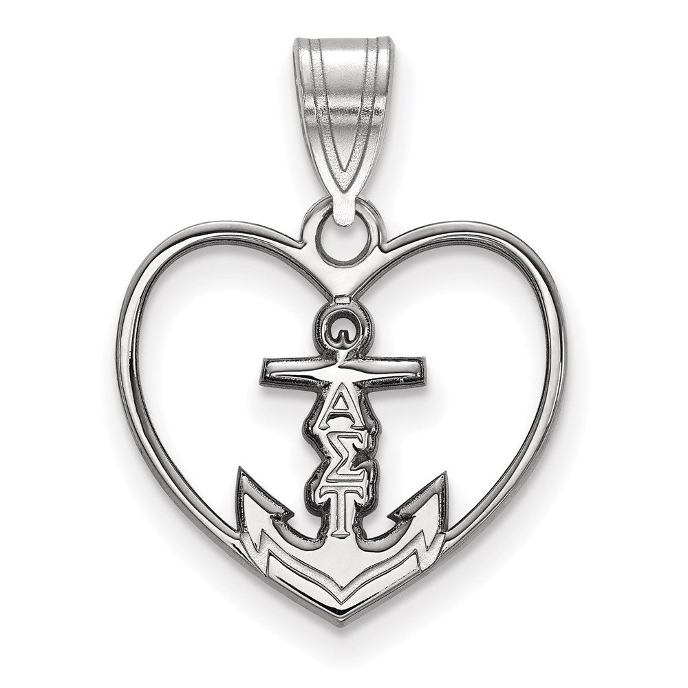 Sterlingsilber Rhodiniert Logoart Alpha Sigma Tau Sorority Symbol Herz Anhänger