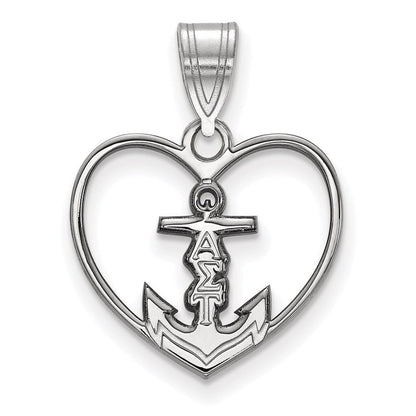 Sterlingsilber Rhodiniert Logoart Alpha Sigma Tau Sorority Symbol Herz Anhänger