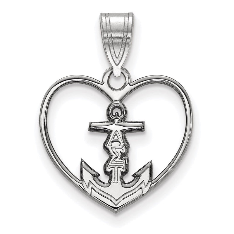 Sterlingsilber Rhodiniert Logoart Alpha Sigma Tau Sorority Symbol Herz Anhänger