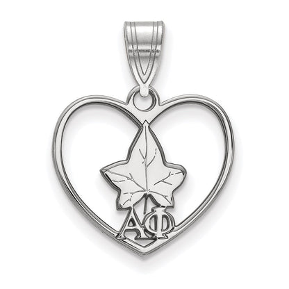 Sterlingsilber Rhodiniert Logoart Alpha Phi Sorority Symbol Herz Anhänger