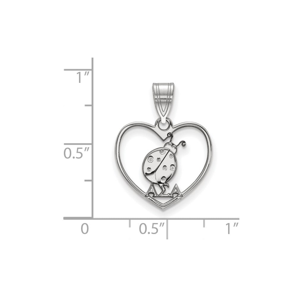 Sterlingsilber Rhodiniert Logoart Alpha Sigma Sorority Symbol Herz Anhänger