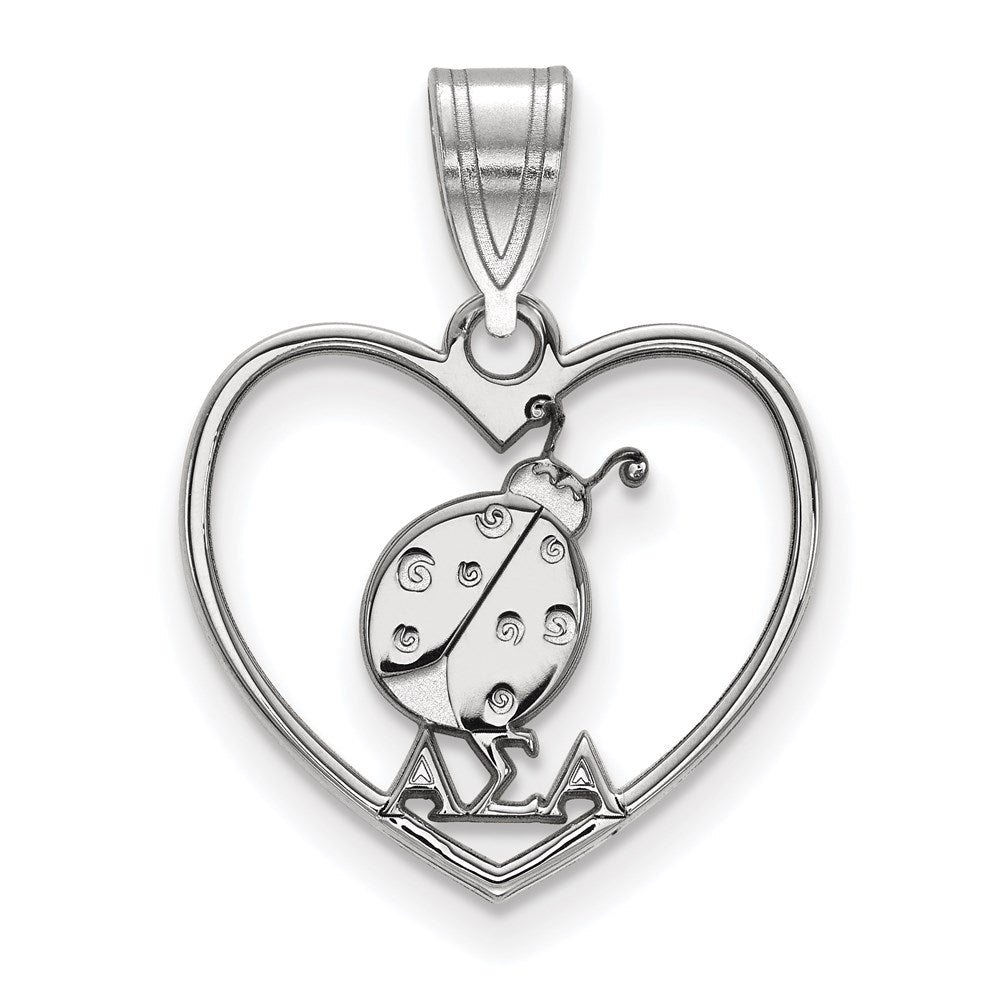 Sterlingsilber Rhodiniert Logoart Alpha Sigma Sorority Symbol Herz Anhänger