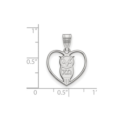 Sterlingsilber Rhodiniert Logoart Chi Omega Sorority Symbol Herz Anhänger