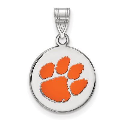 Sterlingsilber Rhodiniert Logoart Clemson University Tiger Paw Mittel Emailliert Plättchen Anhänger