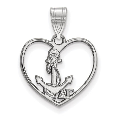 Sterlingsilber Rhodiniert Logoart Delta Gamma Sorority Symbol Herz Anhänger