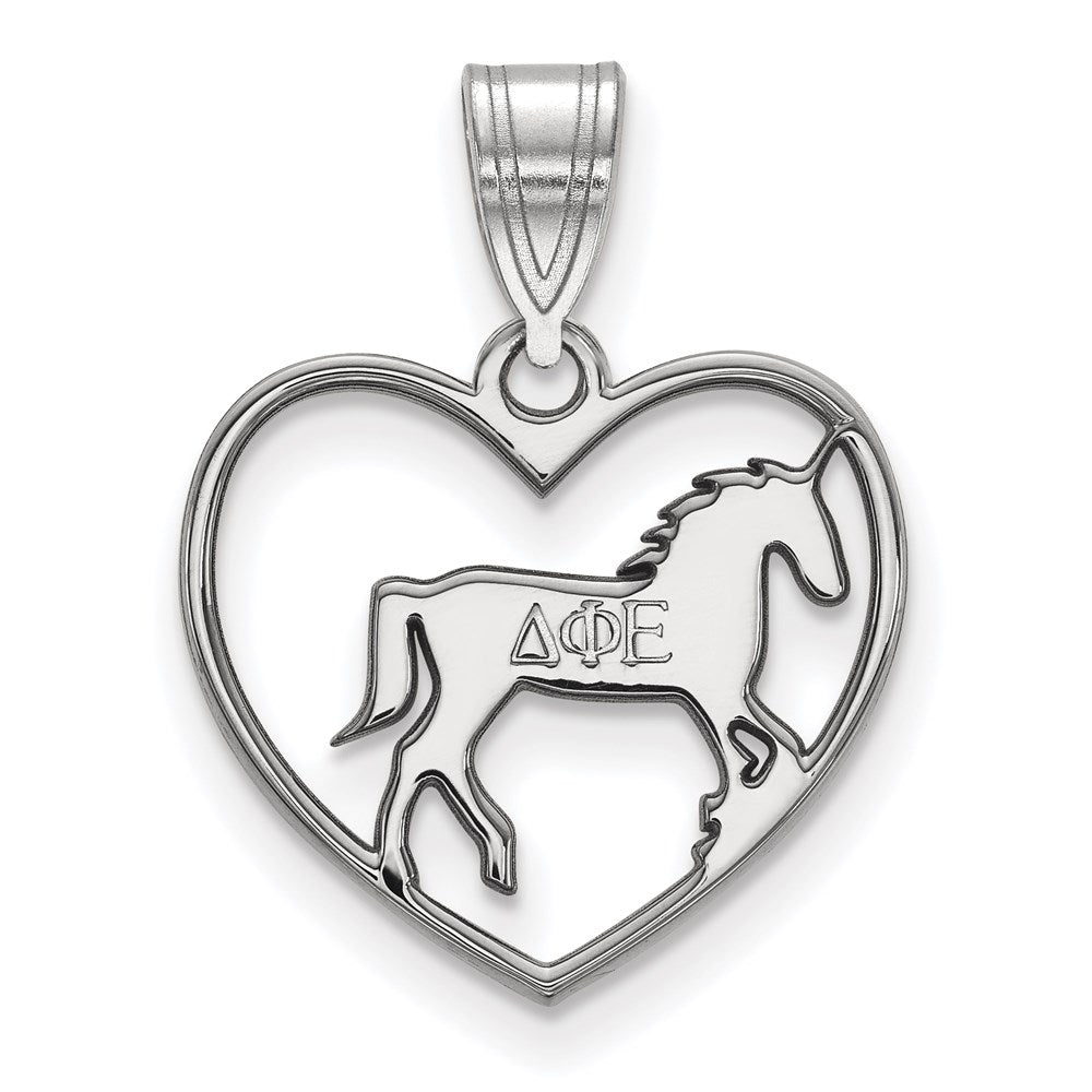 Sterlingsilber Rhodiniert Logoart Delta Phi Epsilon Sorority Symbol Herz Anhänger