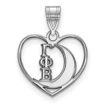 Sterlingsilber Rhodiniert Logoart Gamma Phi Beta Sorority Symbol Herz Anhänger