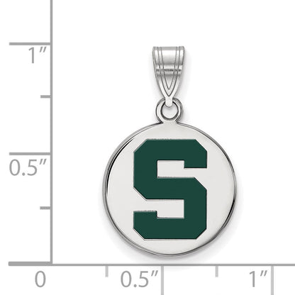 Sterlingsilber Rhodiniert Logoart Michigan State U Mittel Emailliert Plättchen Anhänger