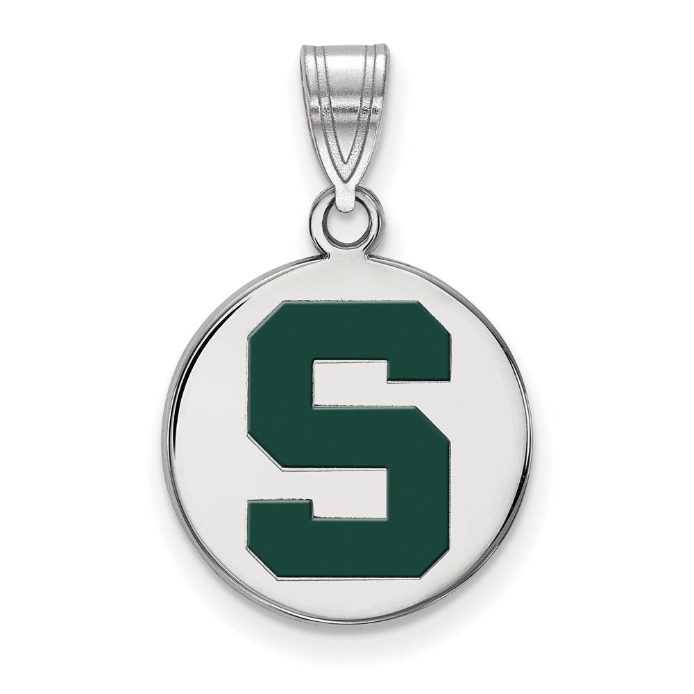 Sterlingsilber Rhodiniert Logoart Michigan State U Mittel Emailliert Plättchen Anhänger