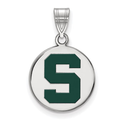 Sterlingsilber Rhodiniert Logoart Michigan State U Mittel Emailliert Plättchen Anhänger
