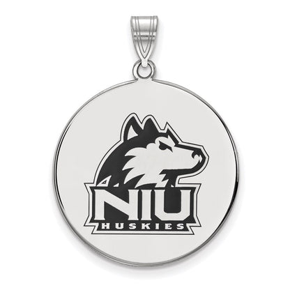 Sterlingsilber Rhodiniert Logoart Northern Illinois University N I U Huskies Extra Groß Emailliert Plättchen Anhänger
