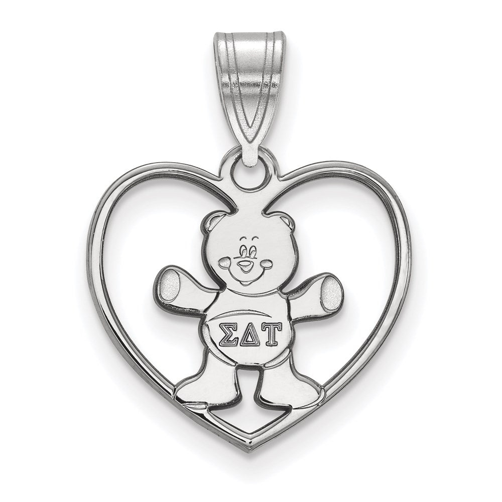 Sterlingsilber Rhodiniert Logoart Sigma Delta Tau Sorority Symbol Herz Anhänger