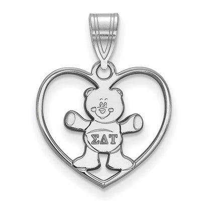 Sterlingsilber Rhodiniert Logoart Sigma Delta Tau Sorority Symbol Herz Anhänger