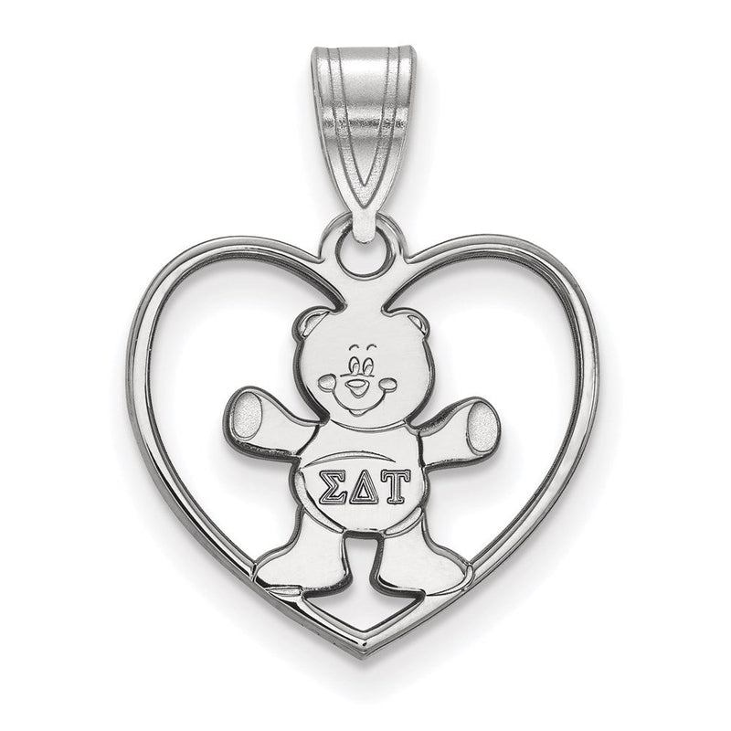 Sterlingsilber Rhodiniert Logoart Sigma Delta Tau Sorority Symbol Herz Anhänger