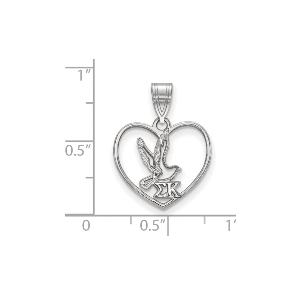 Sterlingsilber Rhodiniert Logoart Sigma Kappa Sorority Symbol Herz Anhänger