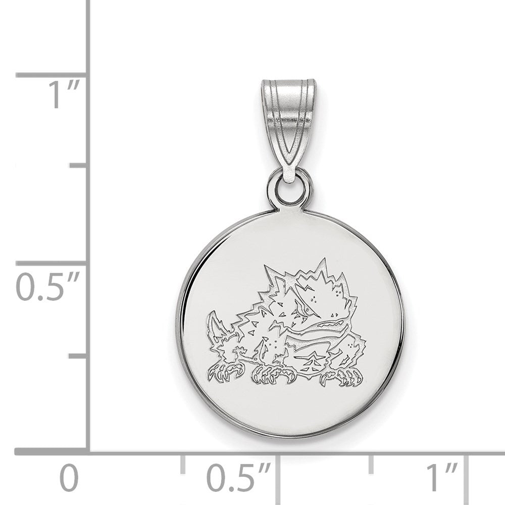 Sterlingsilber Rhodiniert Logoart Texas Christlich University Gehörnt Frosch Mittel Plättchen Anhänger