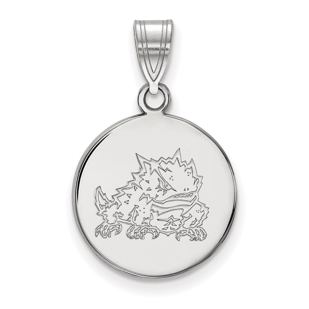Sterlingsilber Rhodiniert Logoart Texas Christlich University Gehörnt Frosch Mittel Plättchen Anhänger