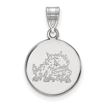 Sterlingsilber Rhodiniert Logoart Texas Christlich University Gehörnt Frosch Mittel Plättchen Anhänger