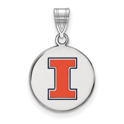 Sterlingsilber Rhodiniert Logoart University Of Illinois Buchstabe I Mittel Emailliert Plättchen Anhänger