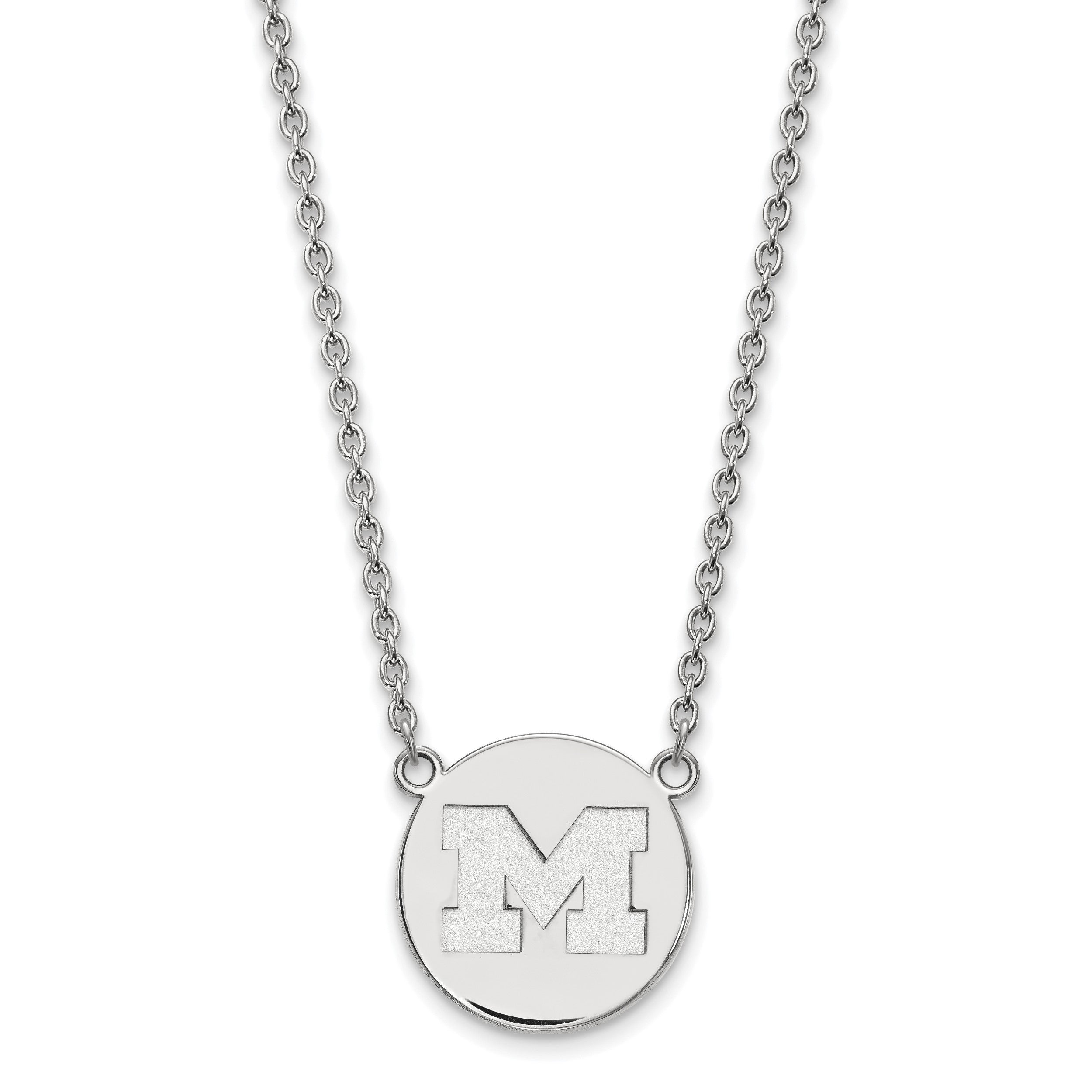 Sterlingsilber Rhodiniert Logoart University Of Michigan Buchstabe M Groß Plättchen 18 Zoll Halskette