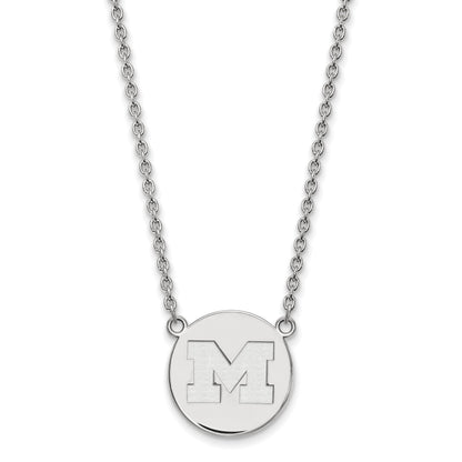 Sterlingsilber Rhodiniert Logoart University Of Michigan Buchstabe M Groß Plättchen 18 Zoll Halskette