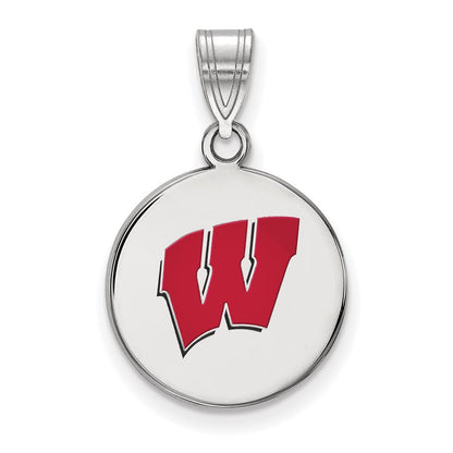 Sterlingsilber Rhodiniert Logoart University Of Wisconsin Buchstabe W Mittel Emailliert Plättchen Anhänger