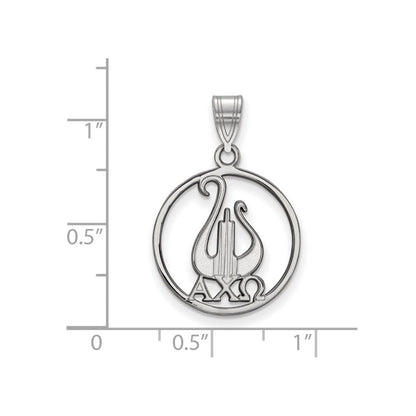 Sterlingsilber Rhodiniert Logoart Alpha Chi Omega Sorority Symbol Groß Kreis Anhänger