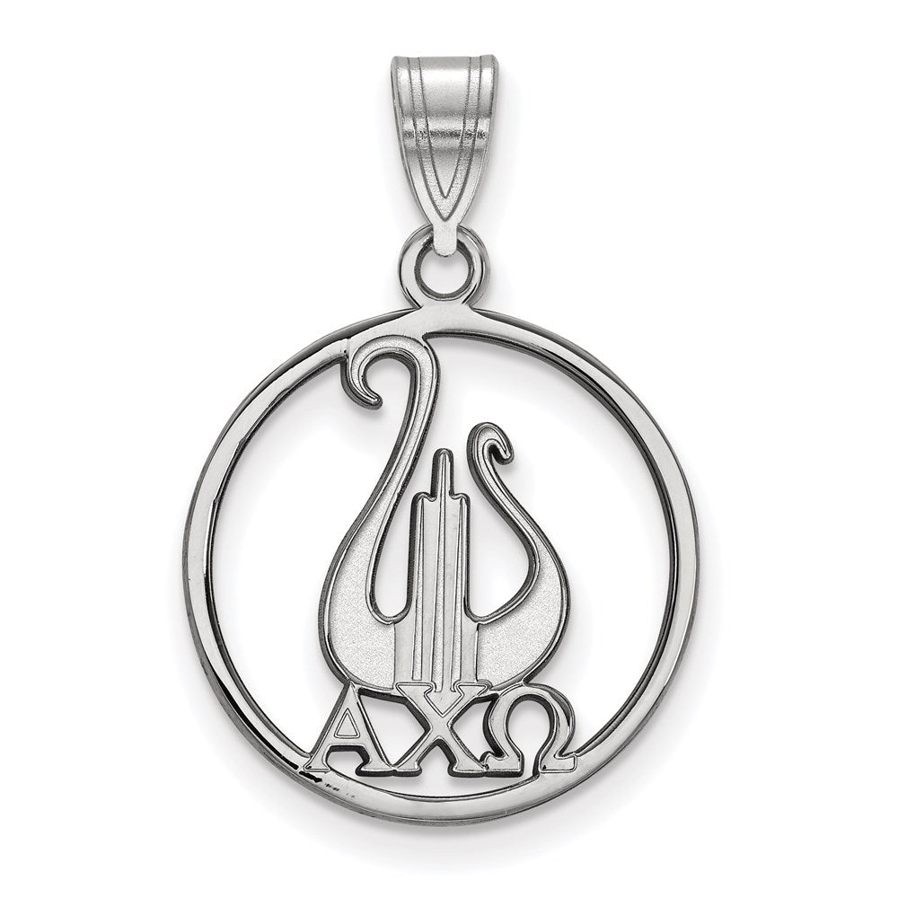 Sterlingsilber Rhodiniert Logoart Alpha Chi Omega Sorority Symbol Groß Kreis Anhänger