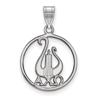 Sterlingsilber Rhodiniert Logoart Alpha Chi Omega Sorority Symbol Groß Kreis Anhänger
