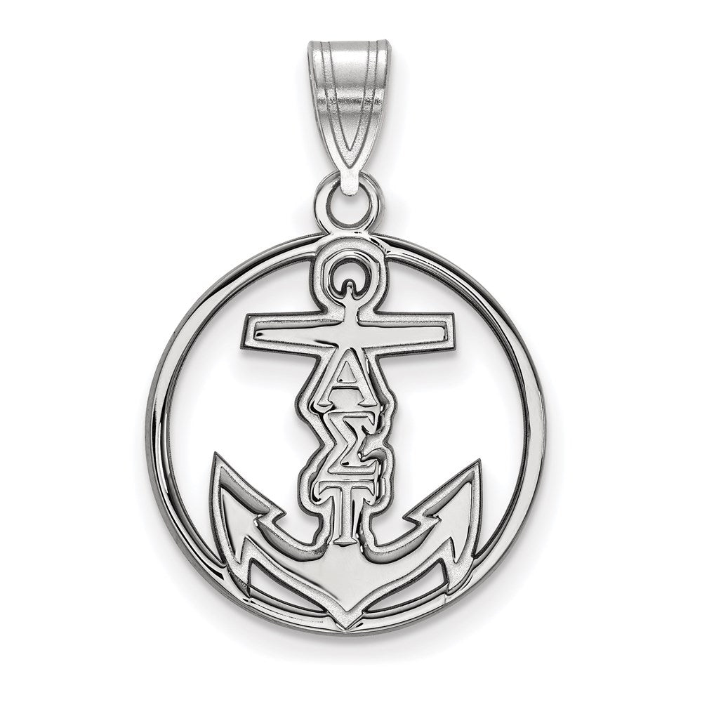 Sterlingsilber Rhodiniert Logoart Alpha Sigma Tau Sorority Symbol Mittel Kreis Anhänger