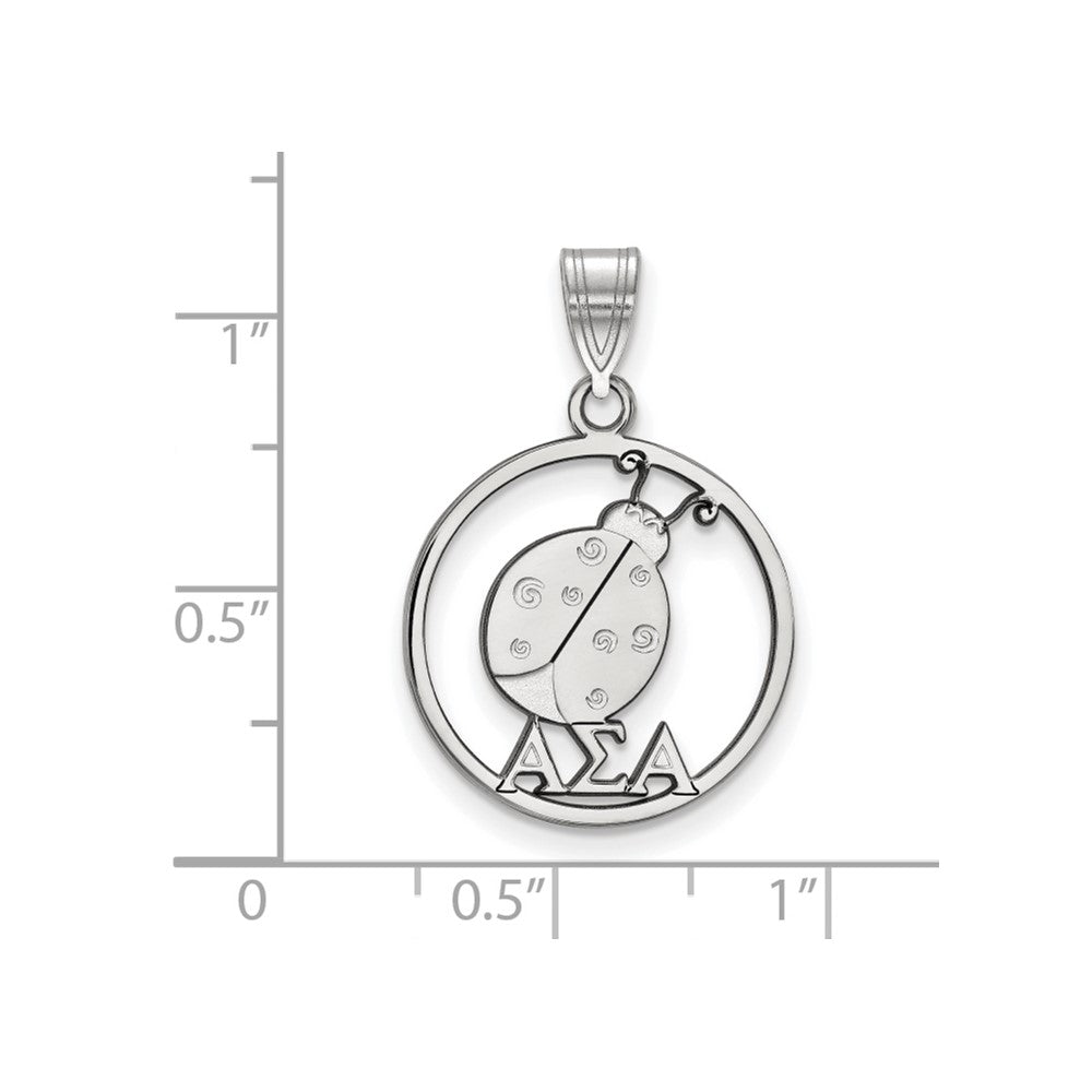Sterlingsilber Rhodiniert Logoart Alpha Sigma Sorority Symbol Mittel Kreis Anhänger