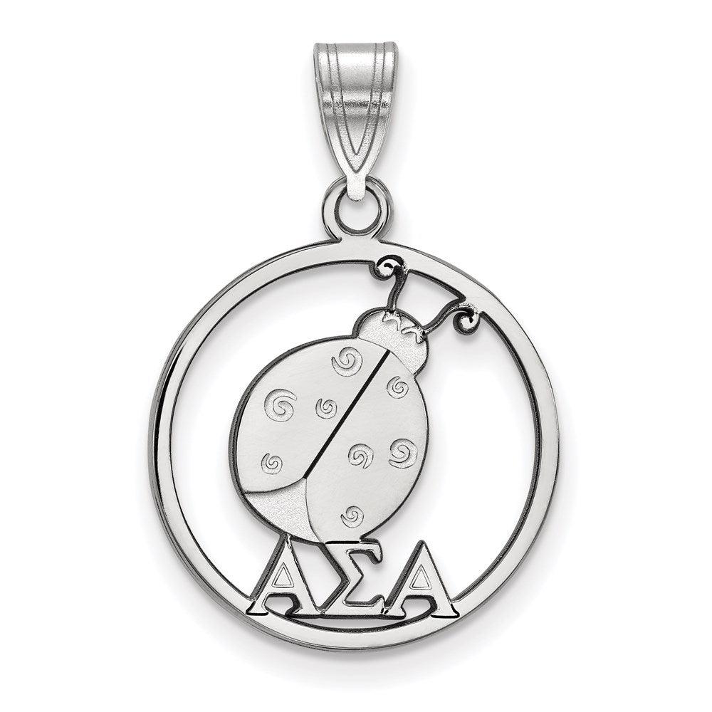 Sterlingsilber Rhodiniert Logoart Alpha Sigma Sorority Symbol Mittel Kreis Anhänger