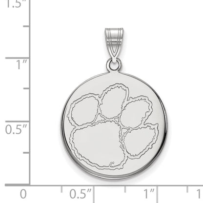 Sterlingsilber Rhodiniert Logoart Clemson University Tiger Paw Groß Plättchen Anhänger