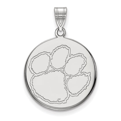 Sterlingsilber Rhodiniert Logoart Clemson University Tiger Paw Groß Plättchen Anhänger