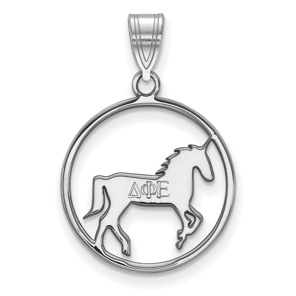 Sterlingsilber Rhodiniert Logoart Delta Phi Epsilon Sorority Symbol Mittel Kreis Anhänger