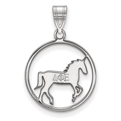 Sterlingsilber Rhodiniert Logoart Delta Phi Epsilon Sorority Symbol Mittel Kreis Anhänger