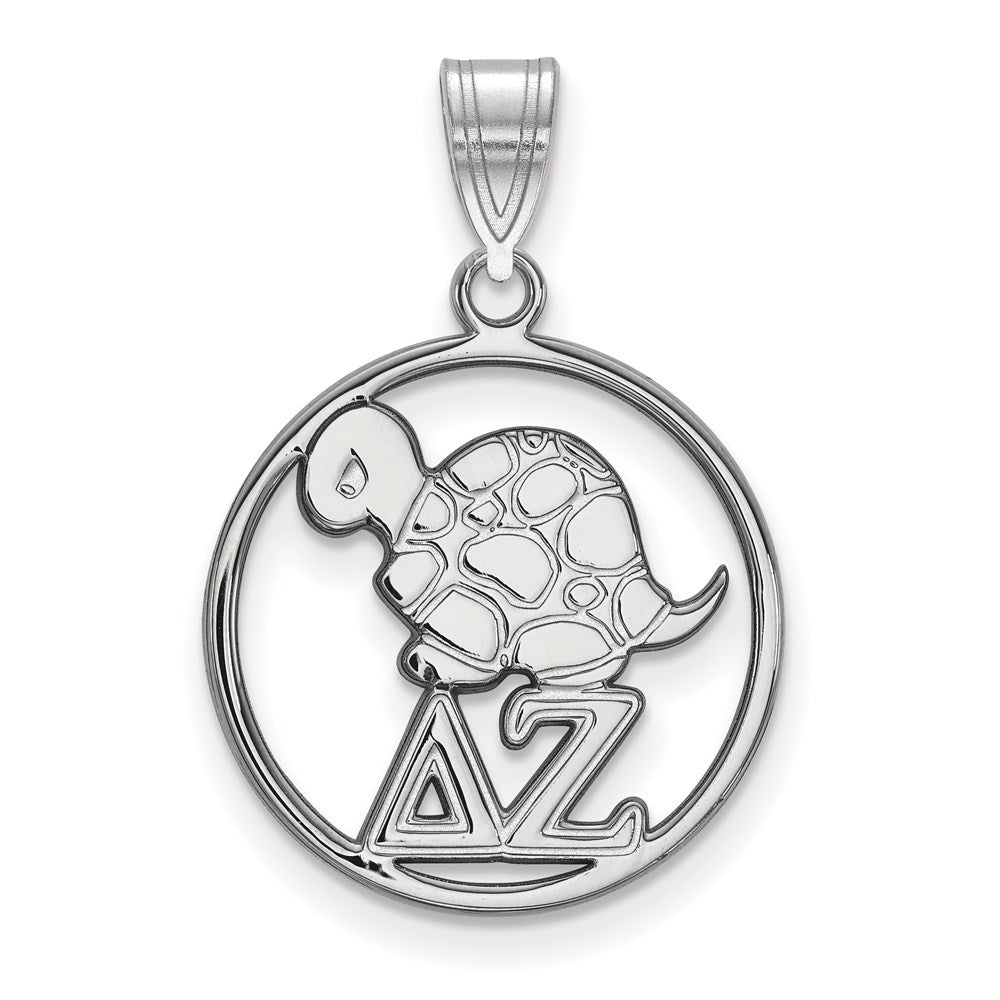Sterlingsilber Rhodiniert Logoart Delta Zeta Sorority Symbol Mittel Kreis Anhänger