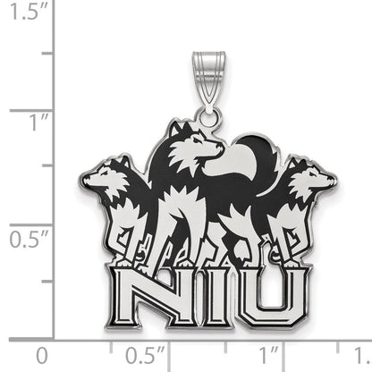 Sterlingsilber Rhodiniert Logoart Northern Illinois University N I U mit Huskies Extra Groß Emailliert Anhänger