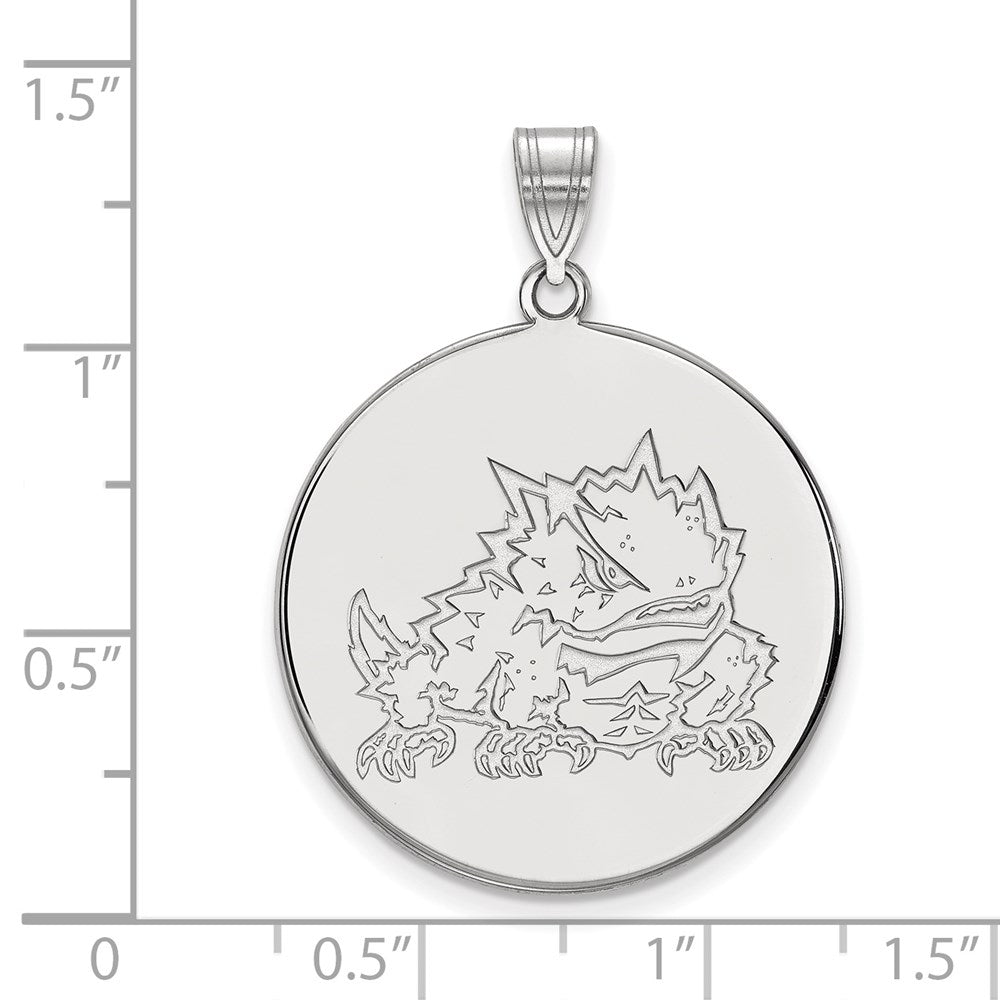 10K Weißgold Logoart Texas Christlich University Gehörnt Frosch Extra Groß Plättchen Anhänger