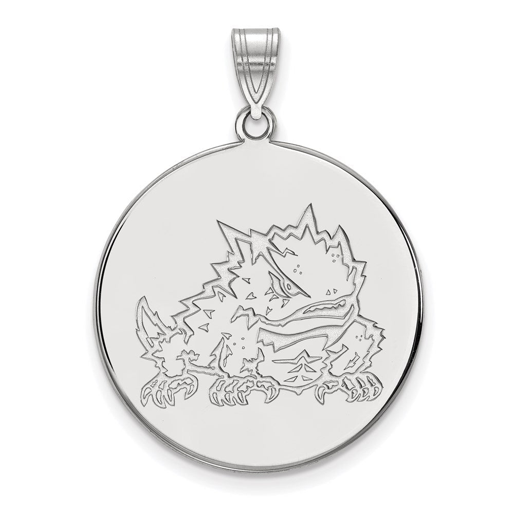 10K Weißgold Logoart Texas Christlich University Gehörnt Frosch Extra Groß Plättchen Anhänger