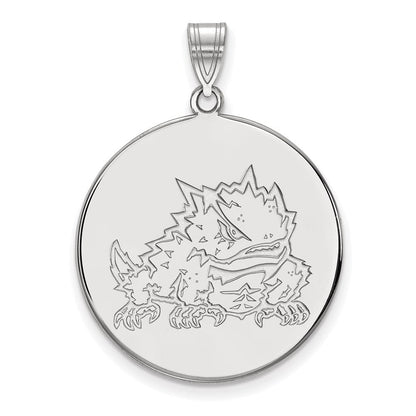 10K Weißgold Logoart Texas Christlich University Gehörnt Frosch Extra Groß Plättchen Anhänger